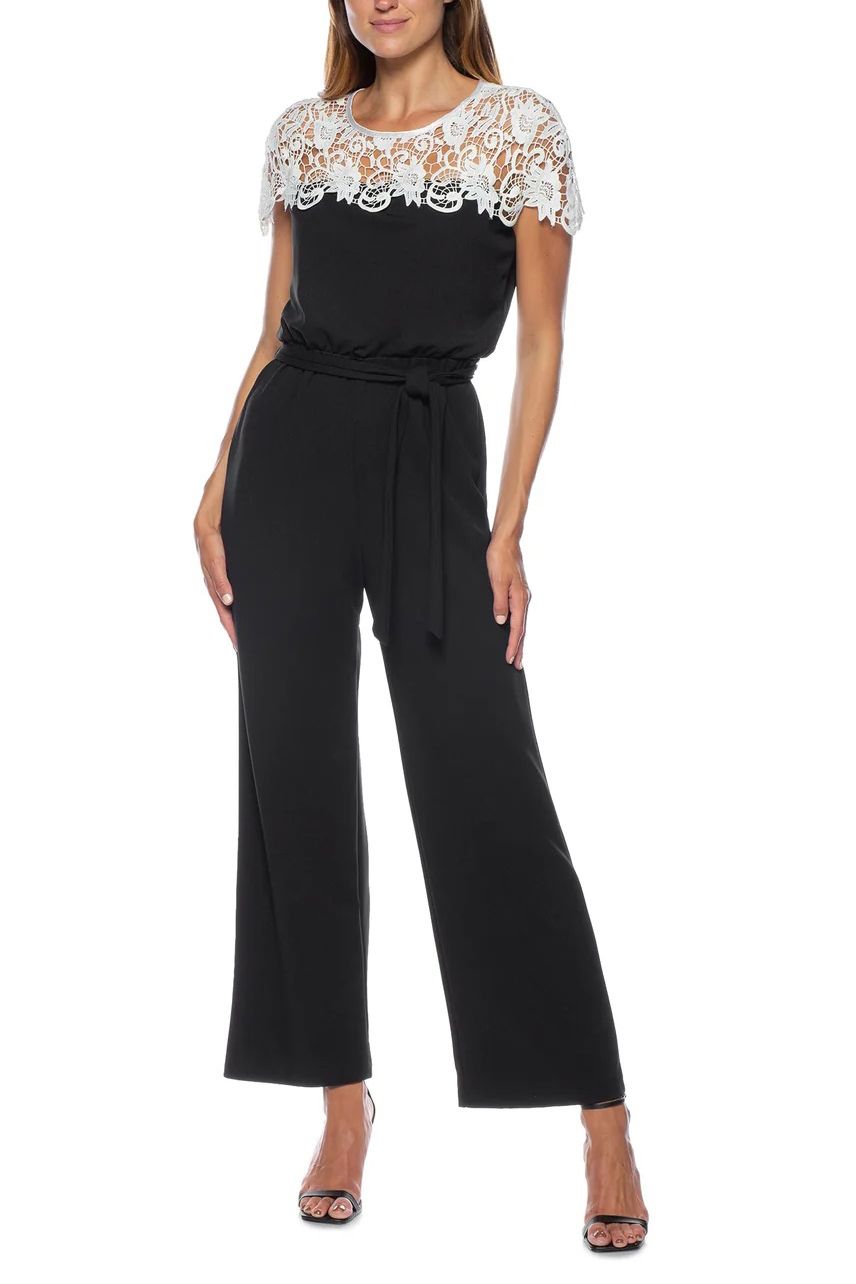 Marina Illusion Boat Neck Stretch Crepe Jumpsuit