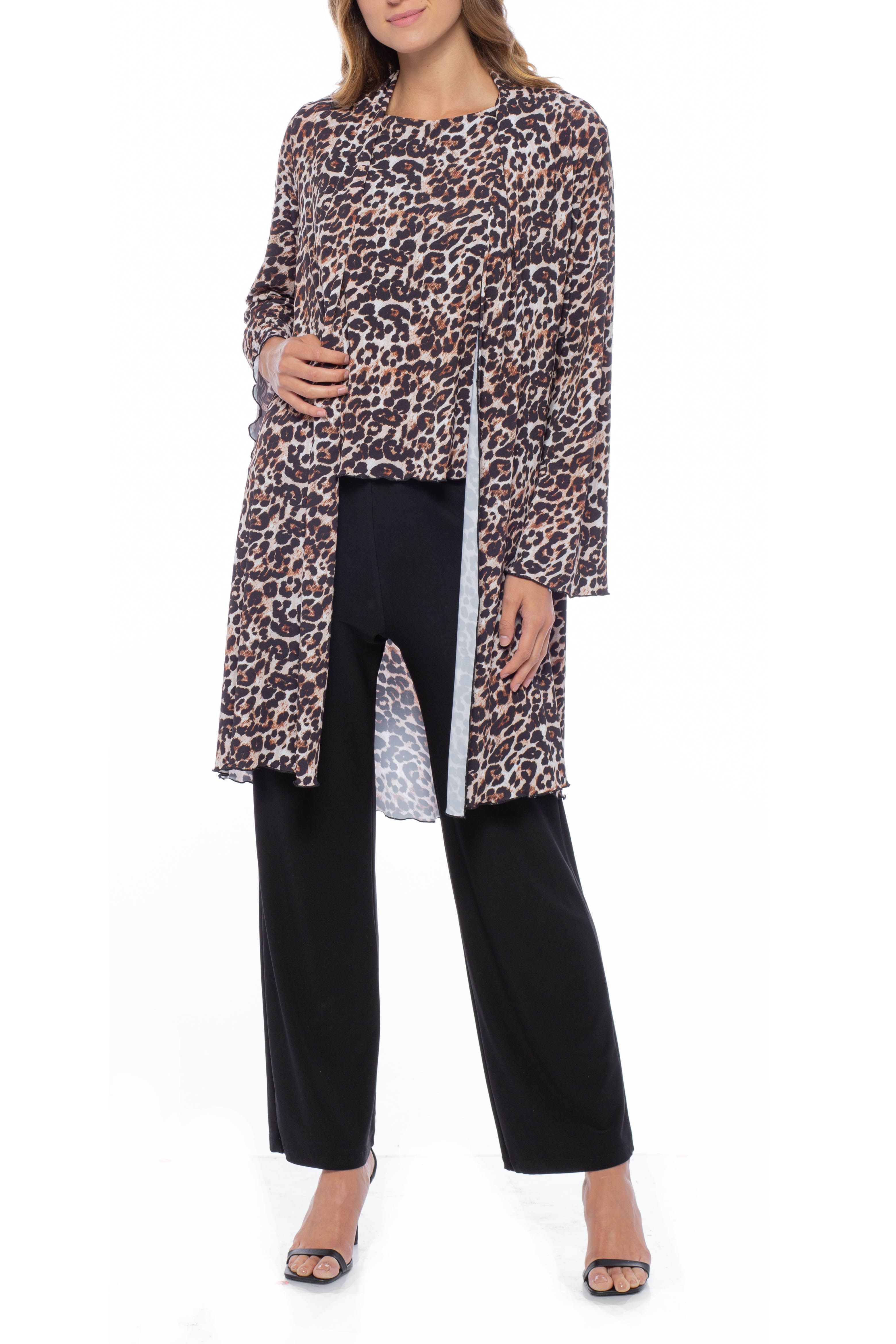 Marina Animal Print Top Jacket Elastic Waist Pant Set