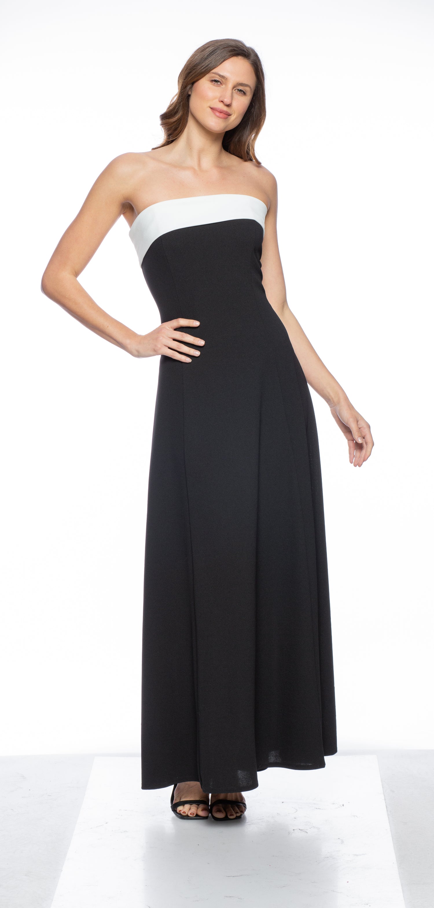 Marina Long Strapless Crepe Dress