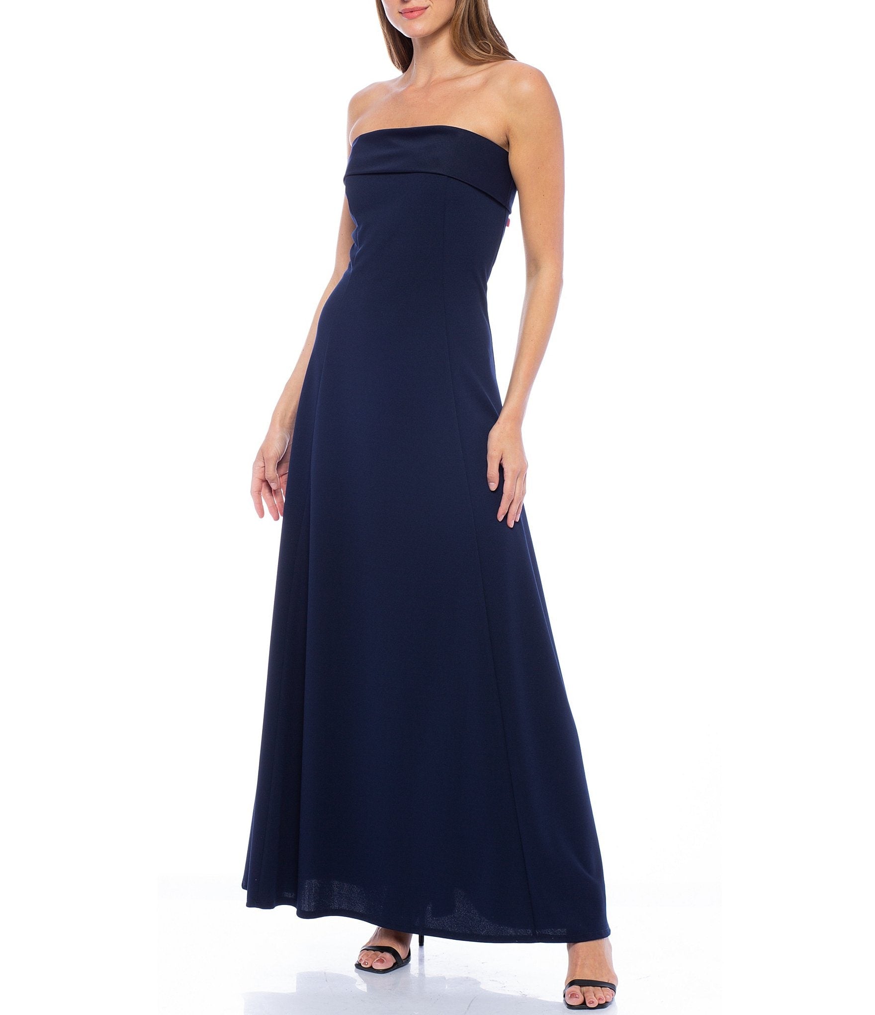 Marina Long Strapless Crepe Dress