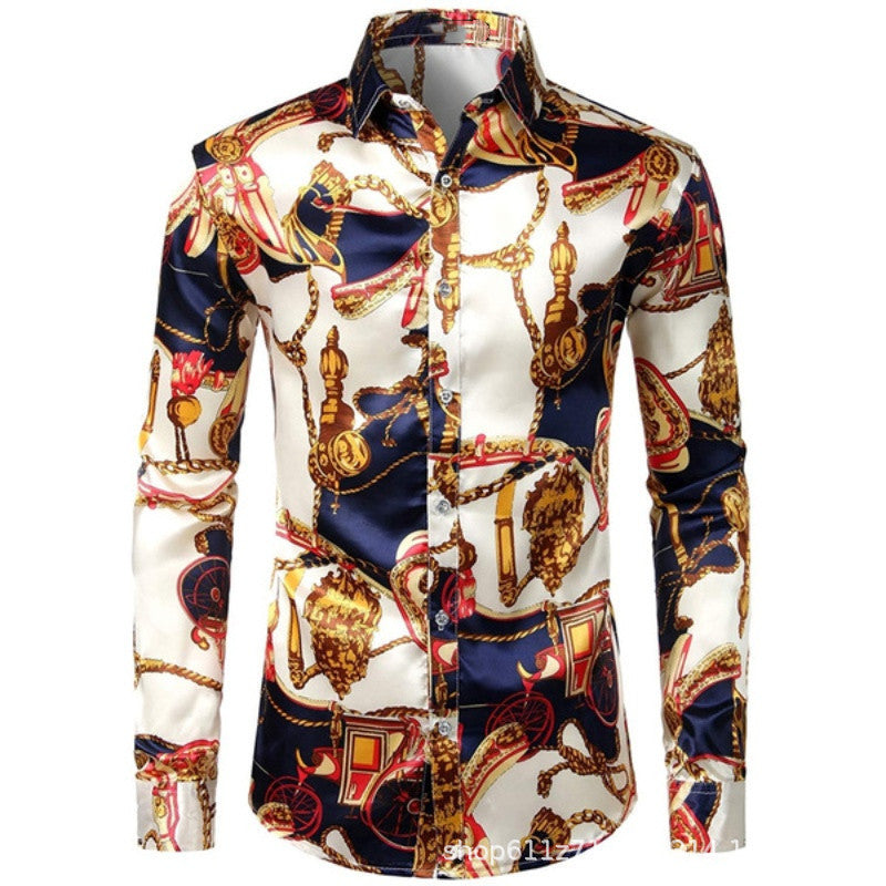 Men's Printed Long-sleeved Shirt Fashion Casual
