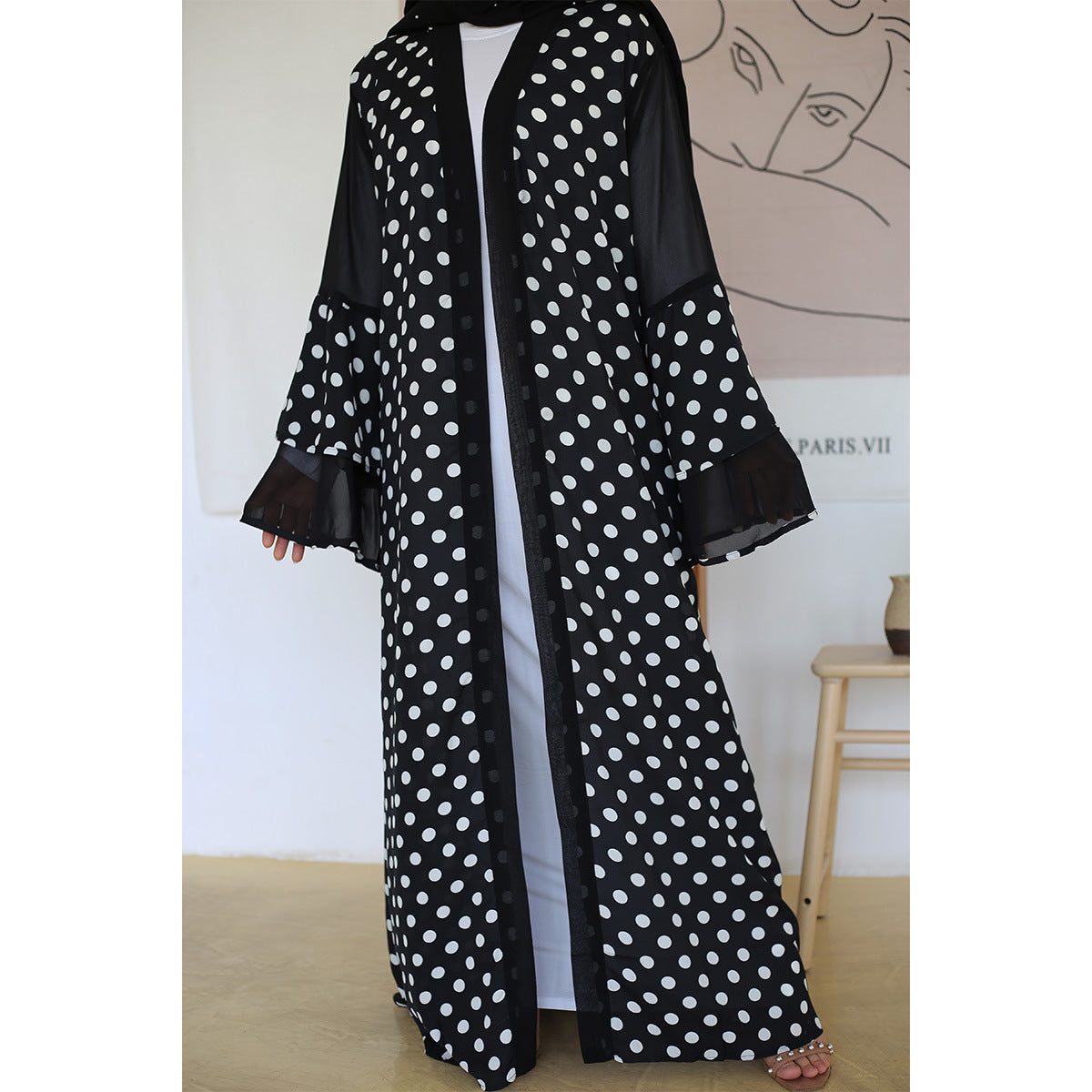Fashionable Polka Dot Pattern Cardigan Robe
