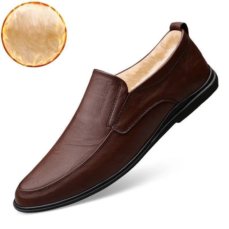Men's Flat Driving Lazy Four Seasons Cowhide Leather Shoes