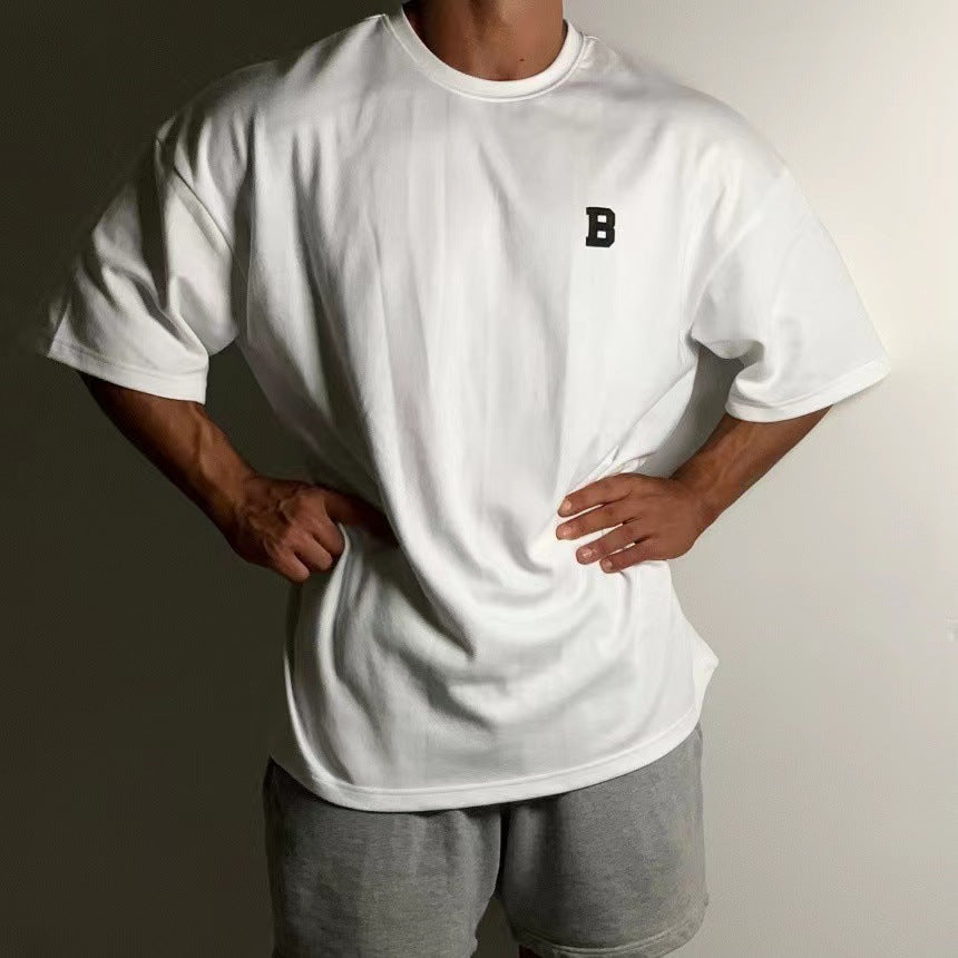 Large Size Loose Short Sleeve Muscle Drop Shoulder Cotton Heavy T-shirt