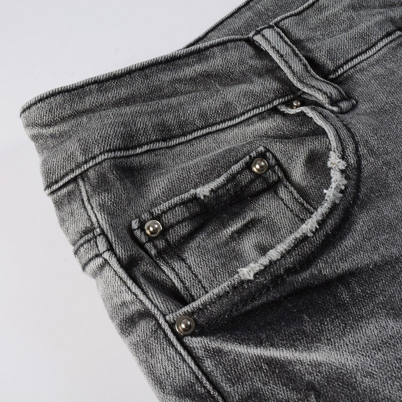 Men's Retro Gray Paisley Stretch Slim Fit Skinny Jeans