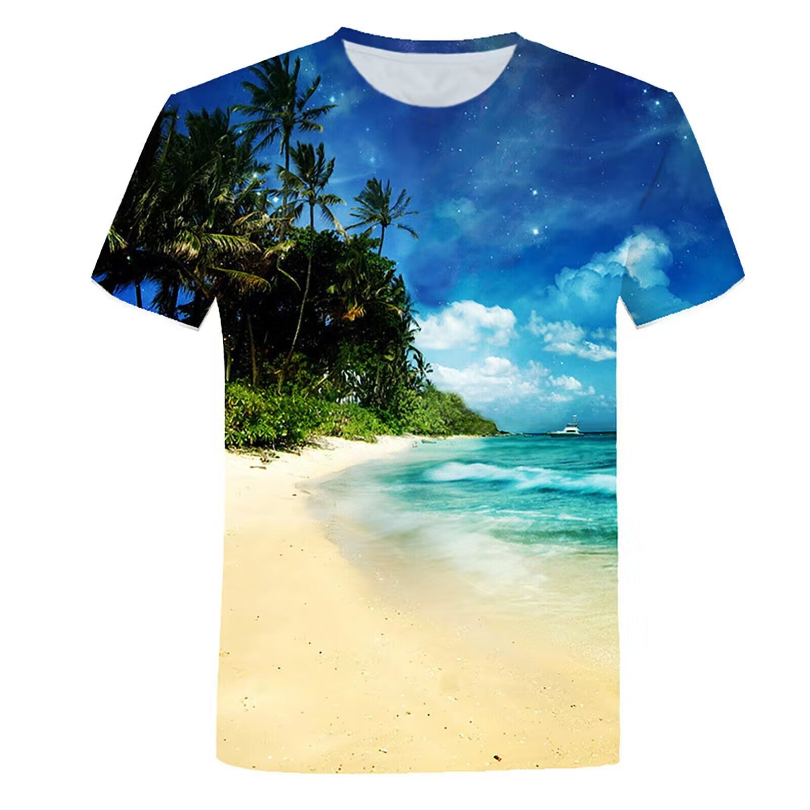 European And American Full Printed Round Neck 3D Printed Short Sleeve