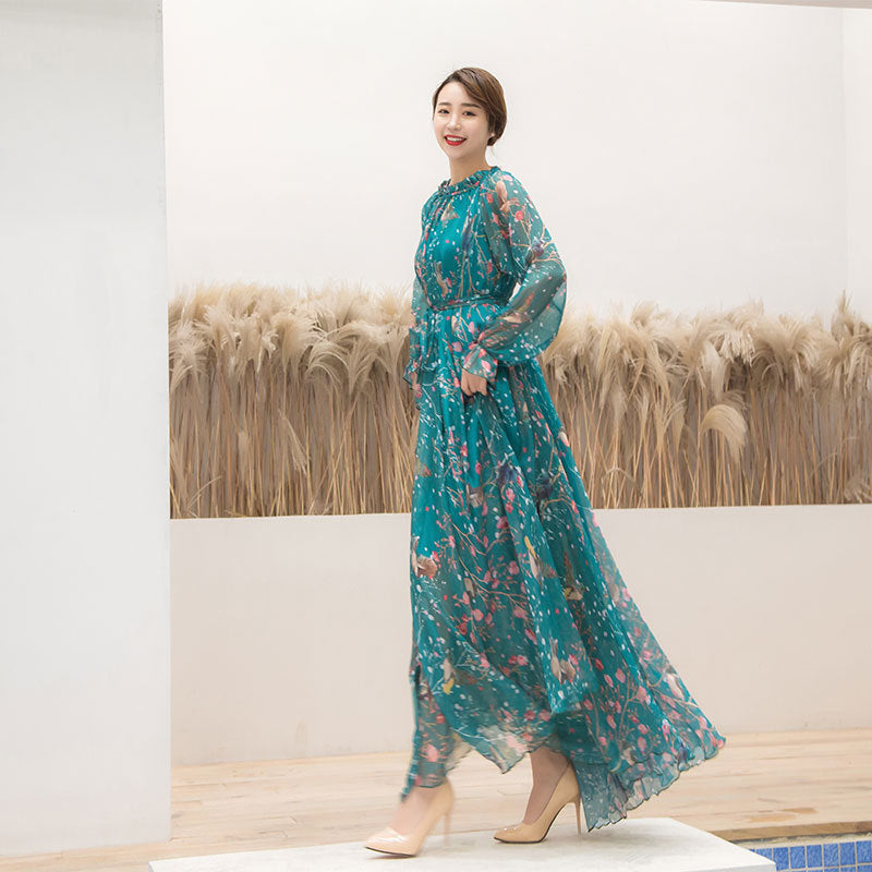 Women's Chiffon Long-sleeved Beach Dress For Seaside Vacation