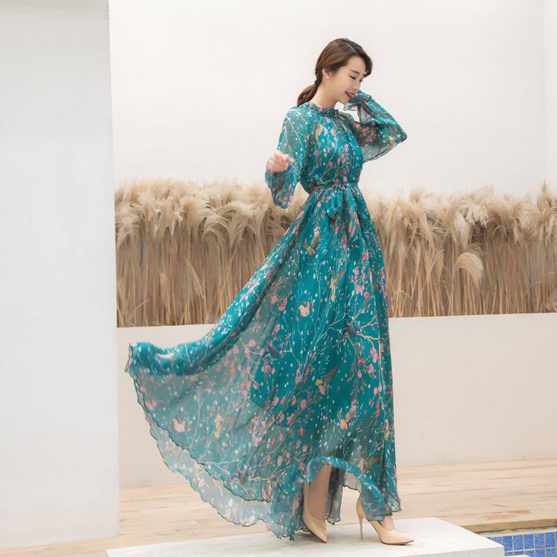 Women's Chiffon Long-sleeved Beach Dress For Seaside Vacation