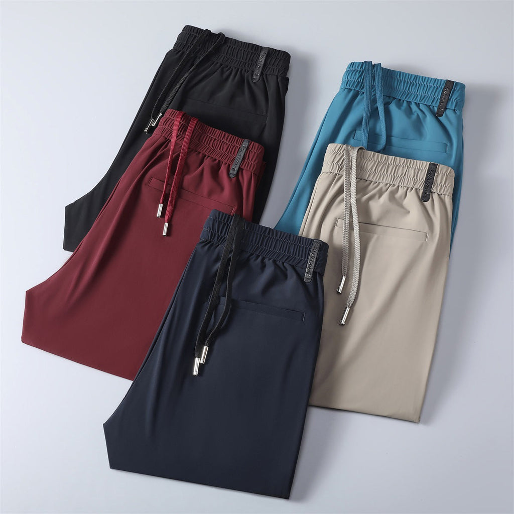 Men's Summer Cool Ice Silk Trousers Youth Thin High Elastic Casual Pants