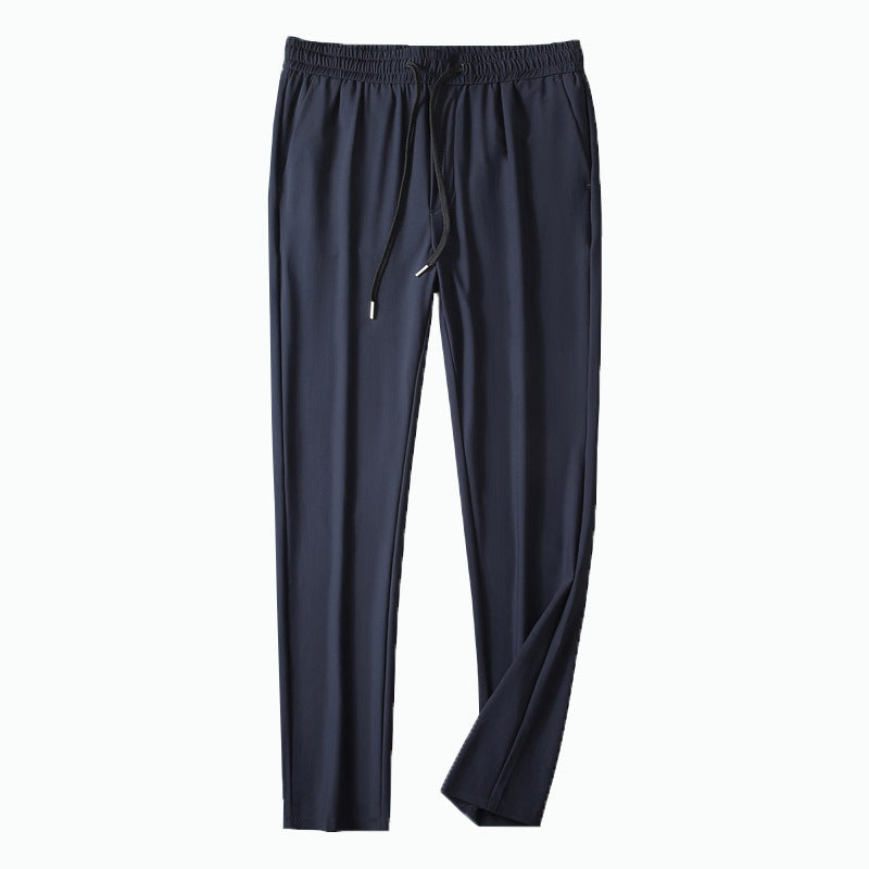 Men's Summer Cool Ice Silk Trousers Youth Thin High Elastic Casual Pants