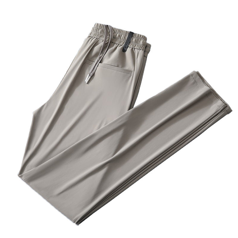 Men's Summer Cool Ice Silk Trousers Youth Thin High Elastic Casual Pants