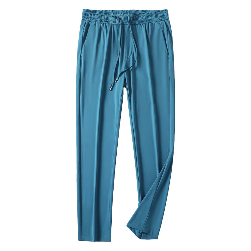 Men's Summer Cool Ice Silk Trousers Youth Thin High Elastic Casual Pants