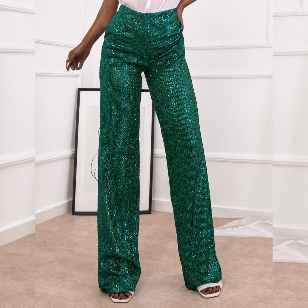 Pure Color Sequins Fashion Casual Straight Pants