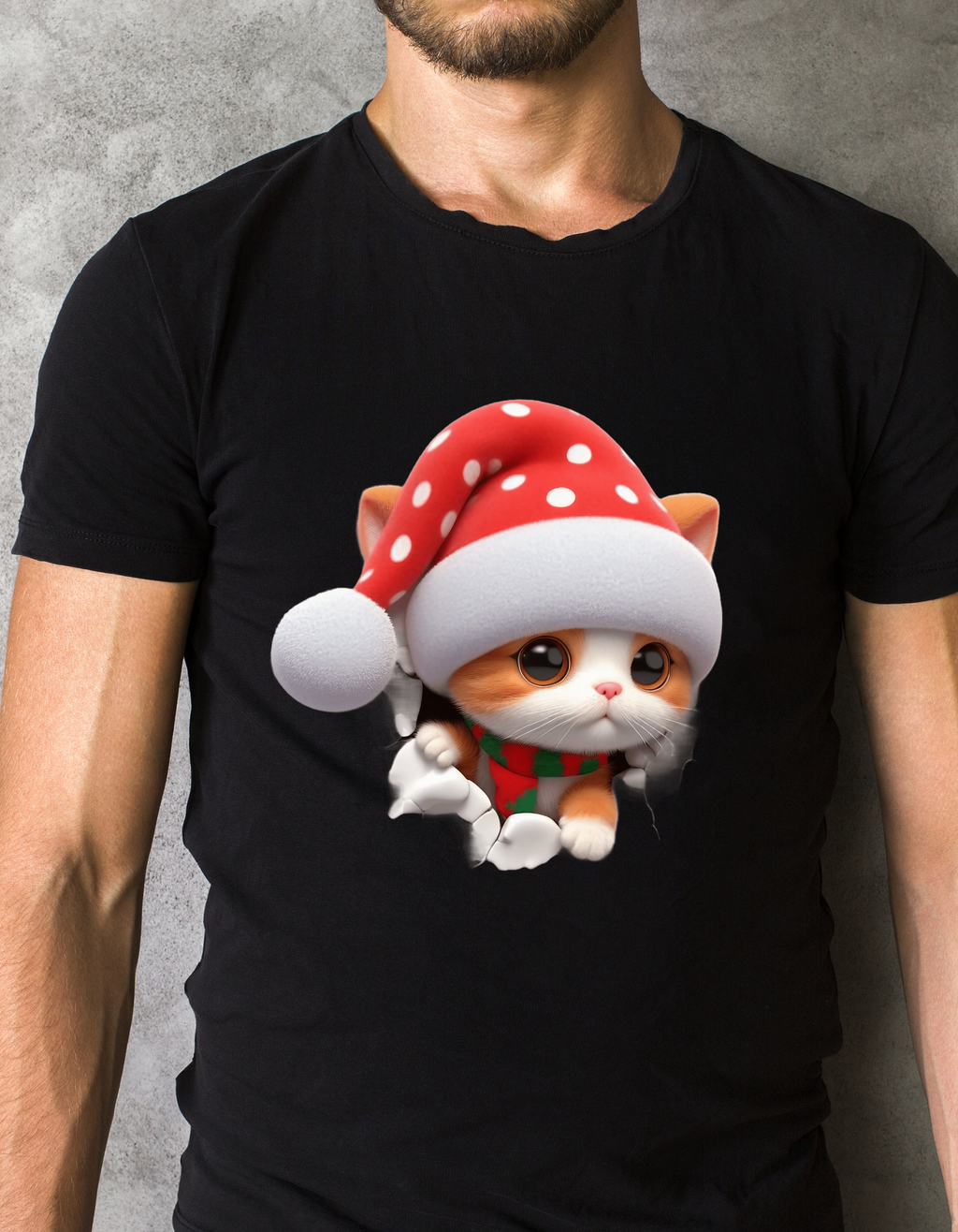 Custom Printed Shirt: Christmas Kitten