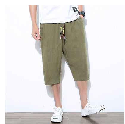 Cropped Linen Casual Solid Color Cotton Linen Harem Pants Loose Men's Pants