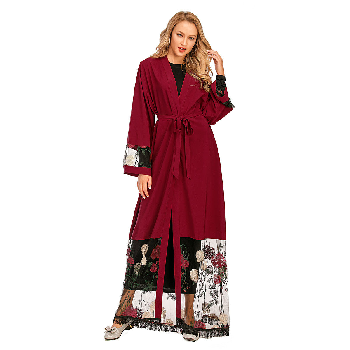 New Women's Cardigan Robe Stitching Embroidery