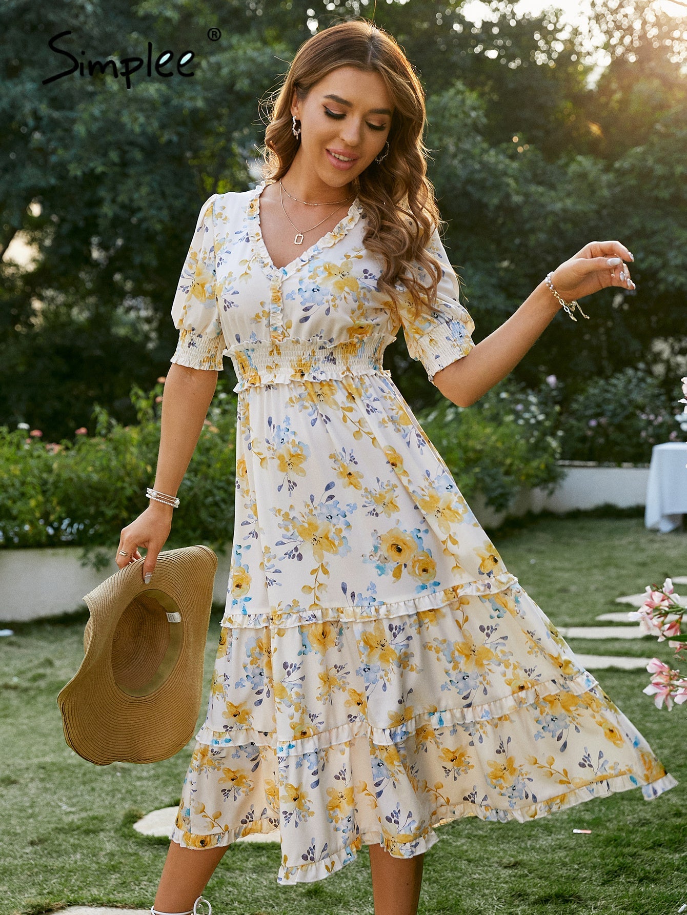 High-end Elastic Waist Mature Print High-waist Temperament Dress