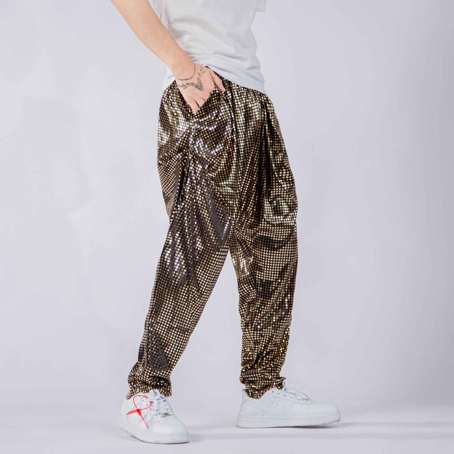 Polka Dot Sequined Shiny Harem Low-grade Baggy Pants Men