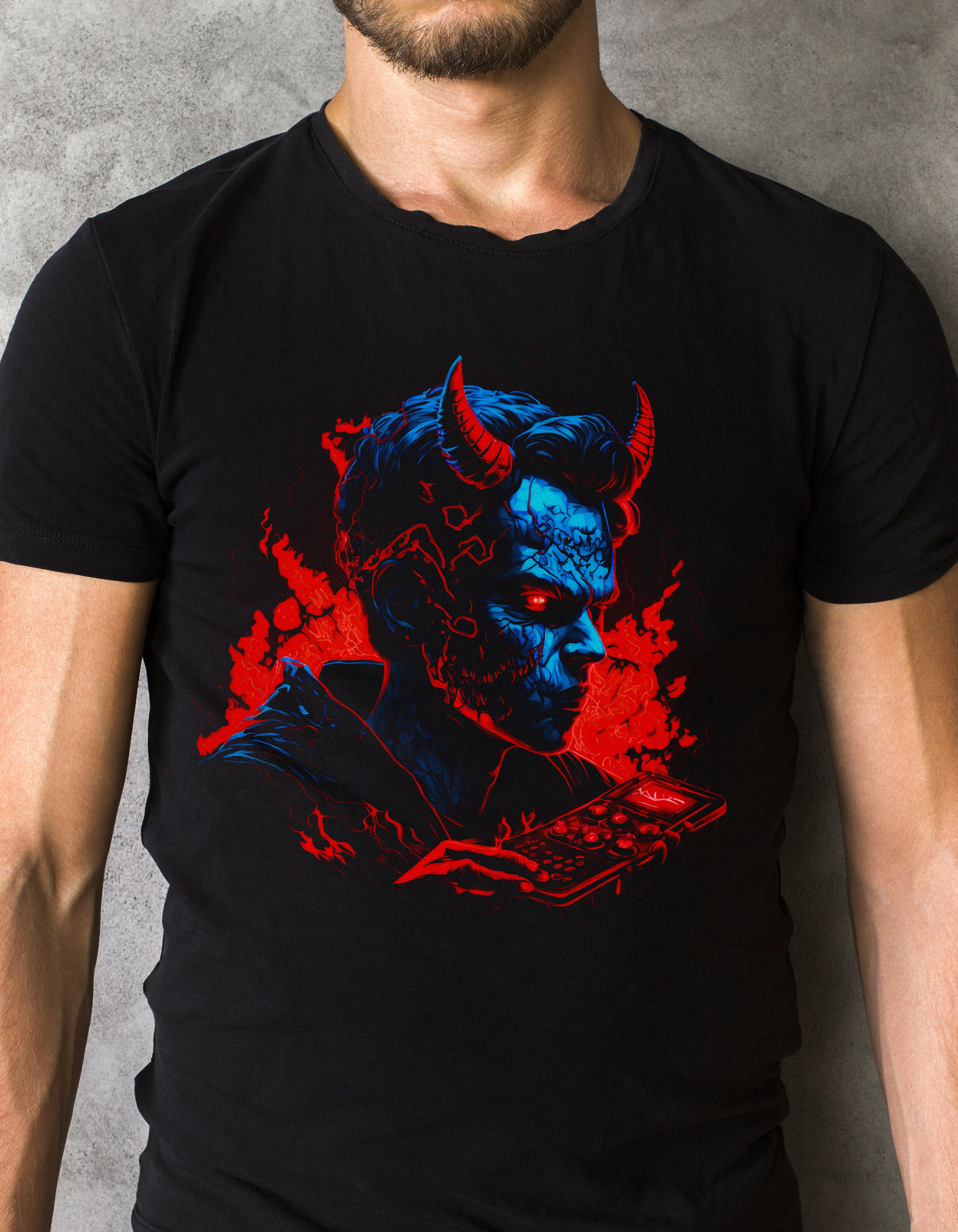 Custom Printed Shirts: Red Horned Man