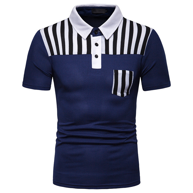 New Summer Men's Striped Stitching European Size Short Sleeve Polot Shirt
