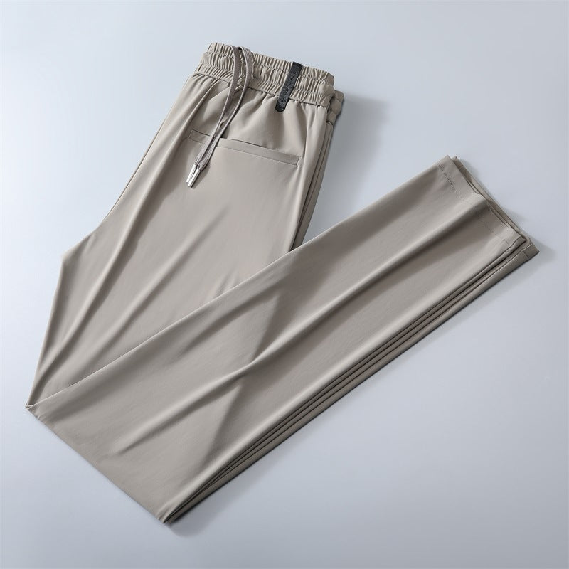 Men's Summer Cool Ice Silk Trousers Youth Thin High Elastic Casual Pants