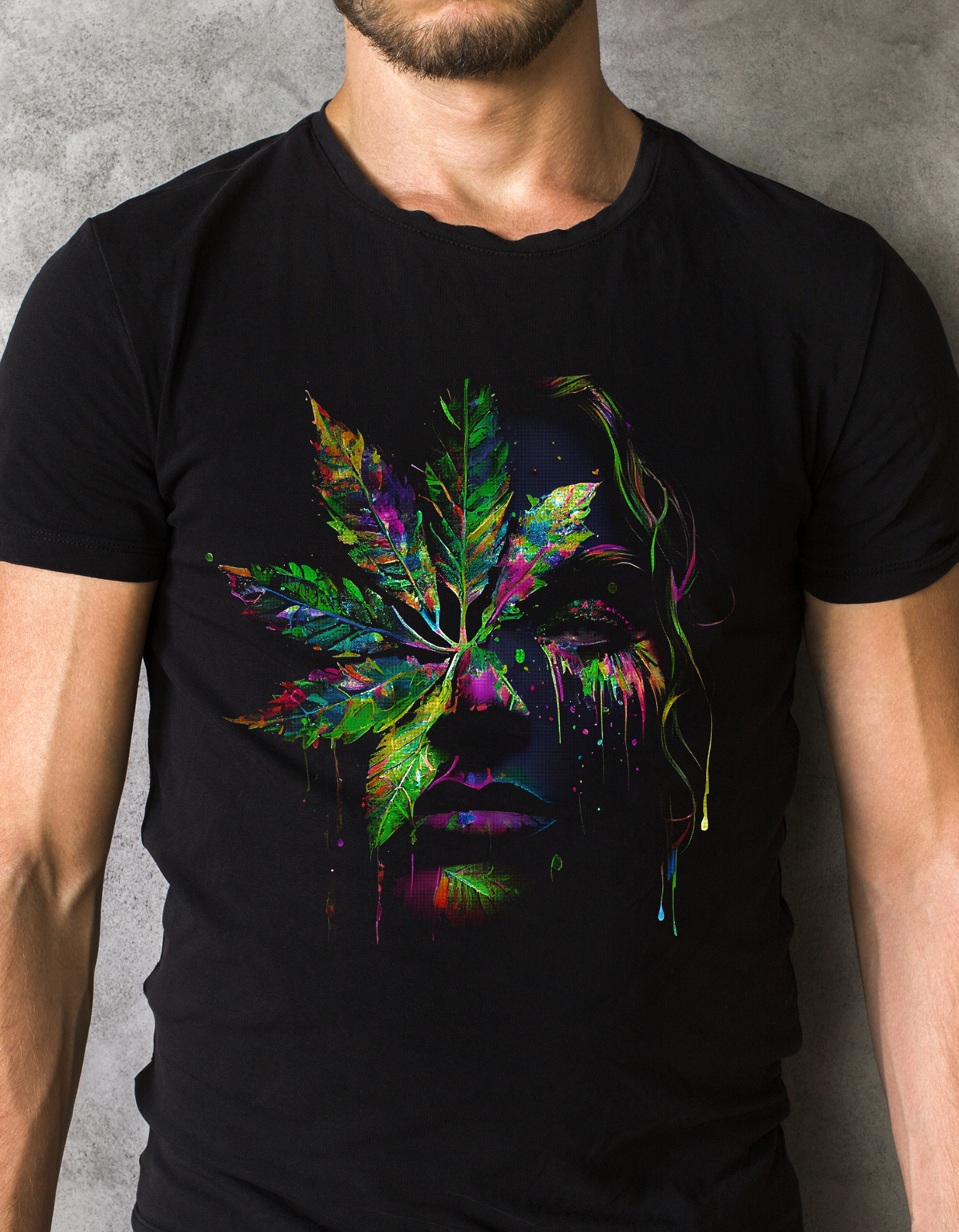 Custom Printed Shirts: Psychedelic Girl w/Leaf on Face