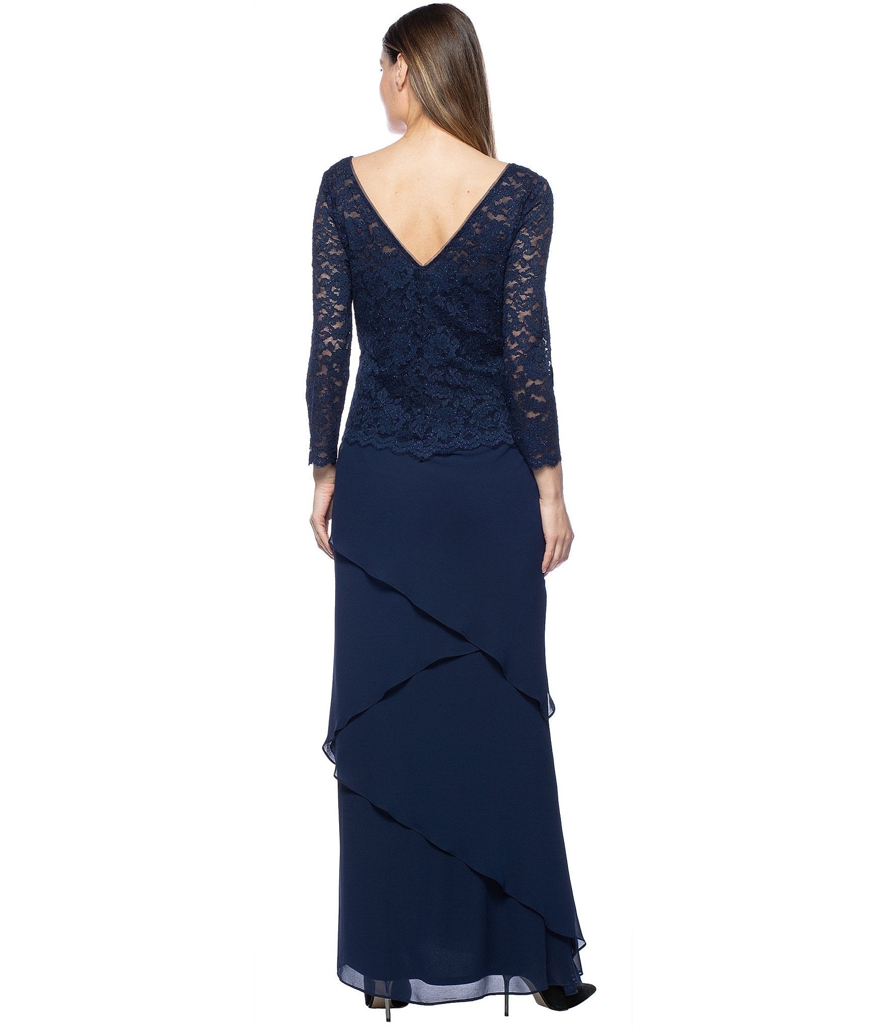 Marina Long Two Piece Formal Lace Tier Dress