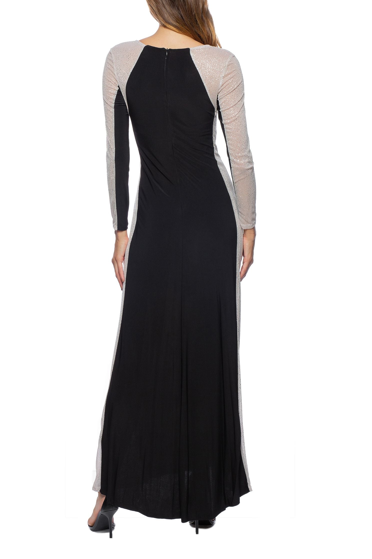 Marina  Long Embellished Chiffon Sleeves Dress