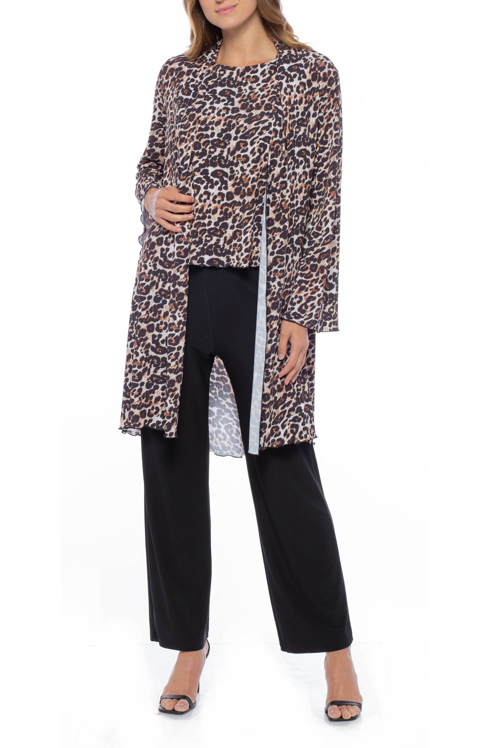 Marina Animal Print Top Jacket Elastic Waist Pant Set
