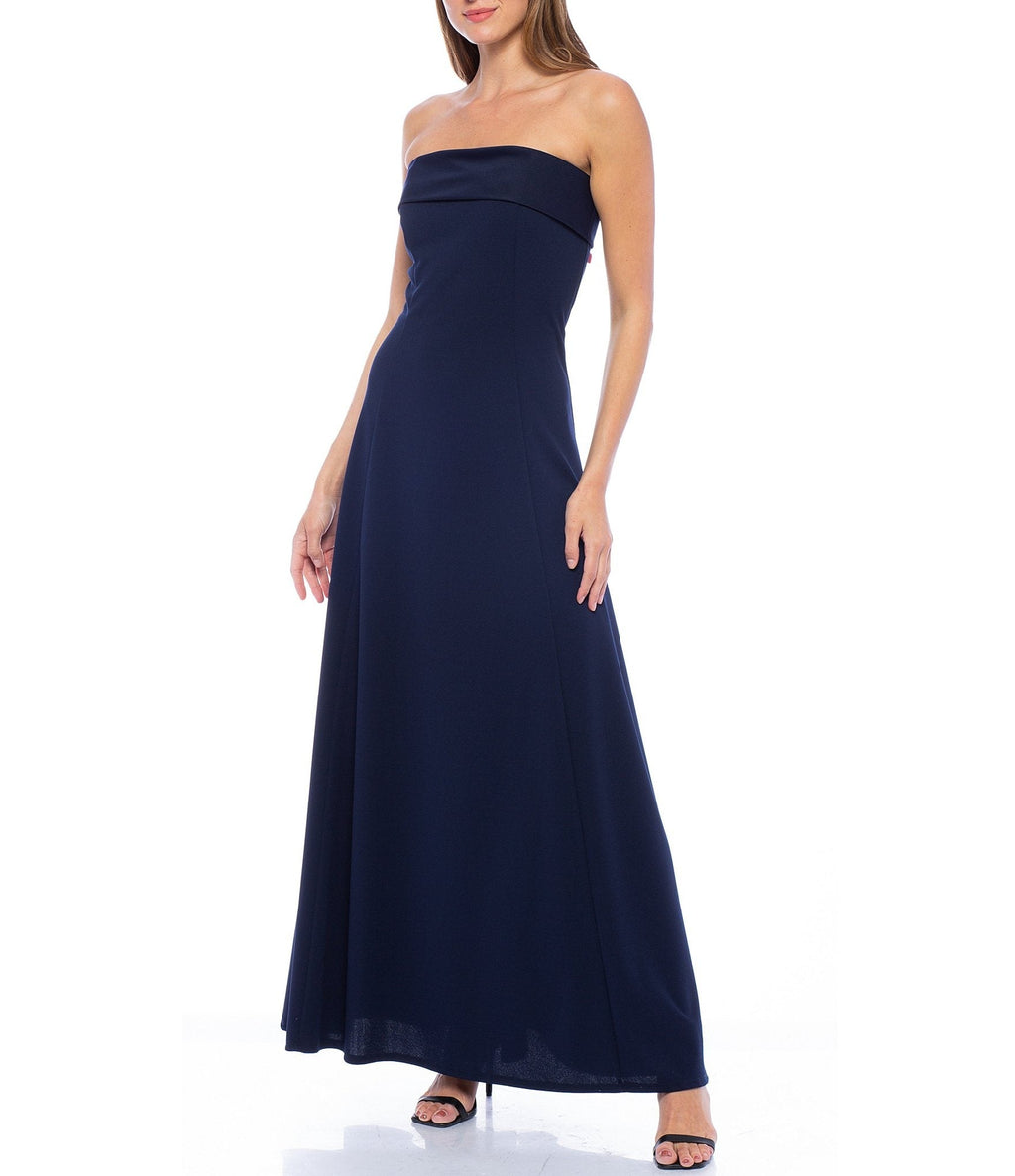 Marina  Long Strapless Crepe Dress