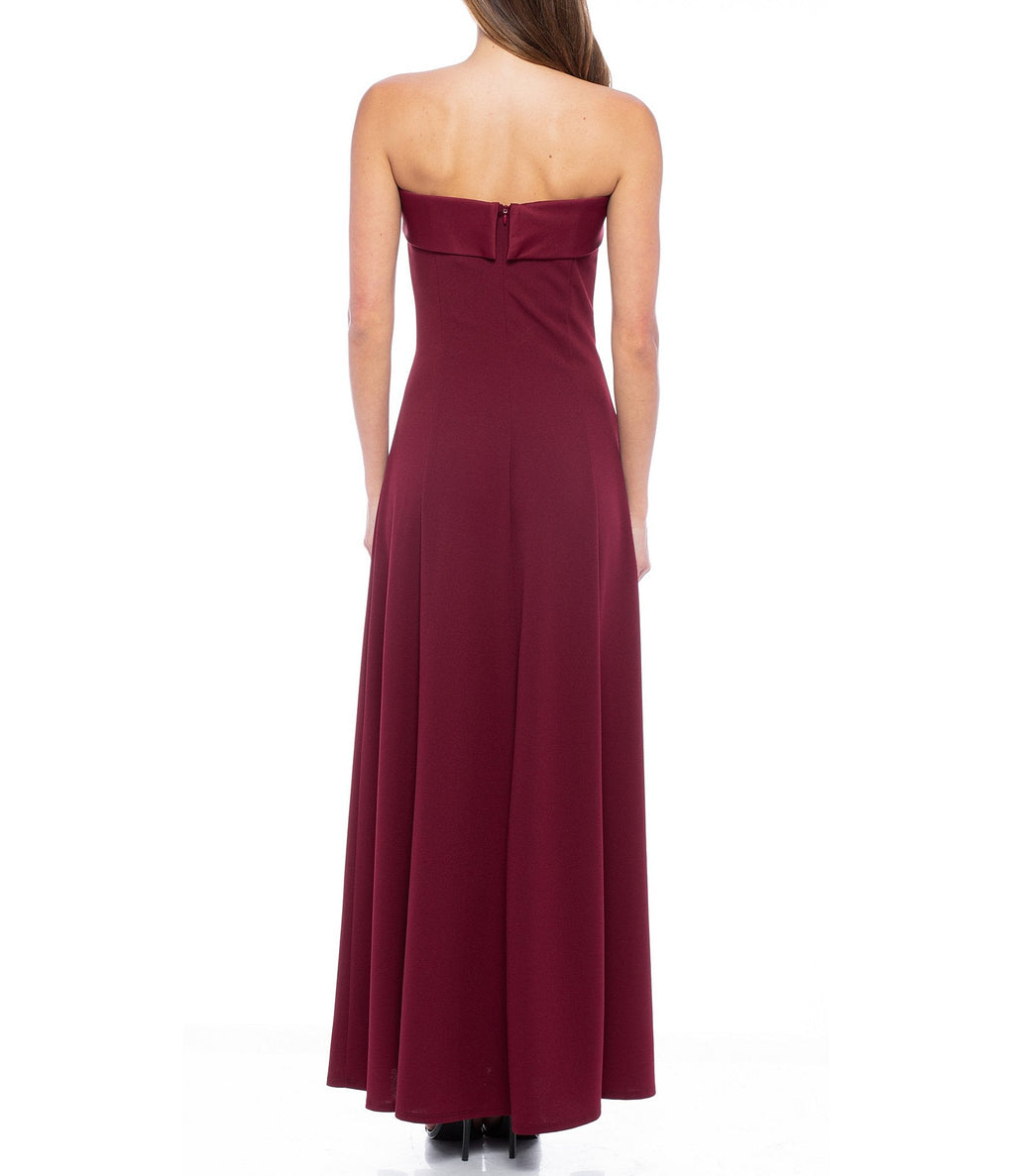 Marina  Long Strapless Crepe Dress