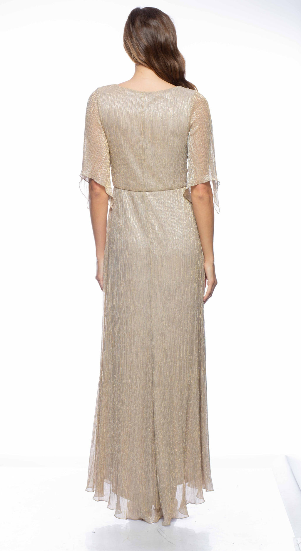 Marina  Long Butterfly Sleeve Pleated Dress