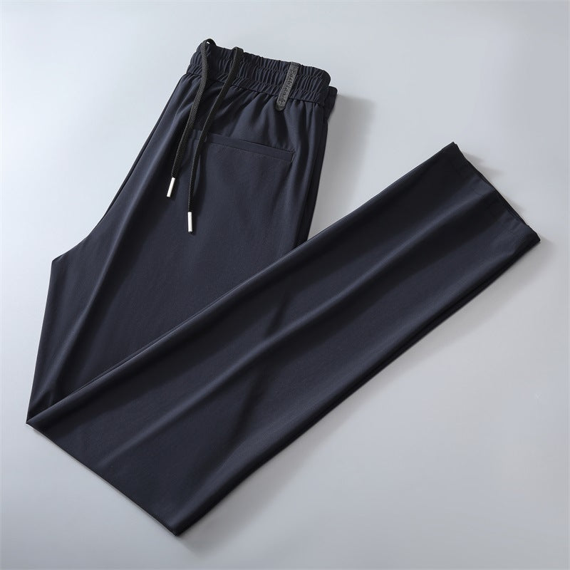 Men's Summer Cool Ice Silk Trousers Youth Thin High Elastic Casual Pants