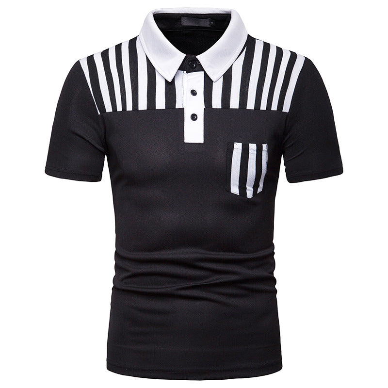 New Summer Men's Striped Stitching European Size Short Sleeve Polot Shirt