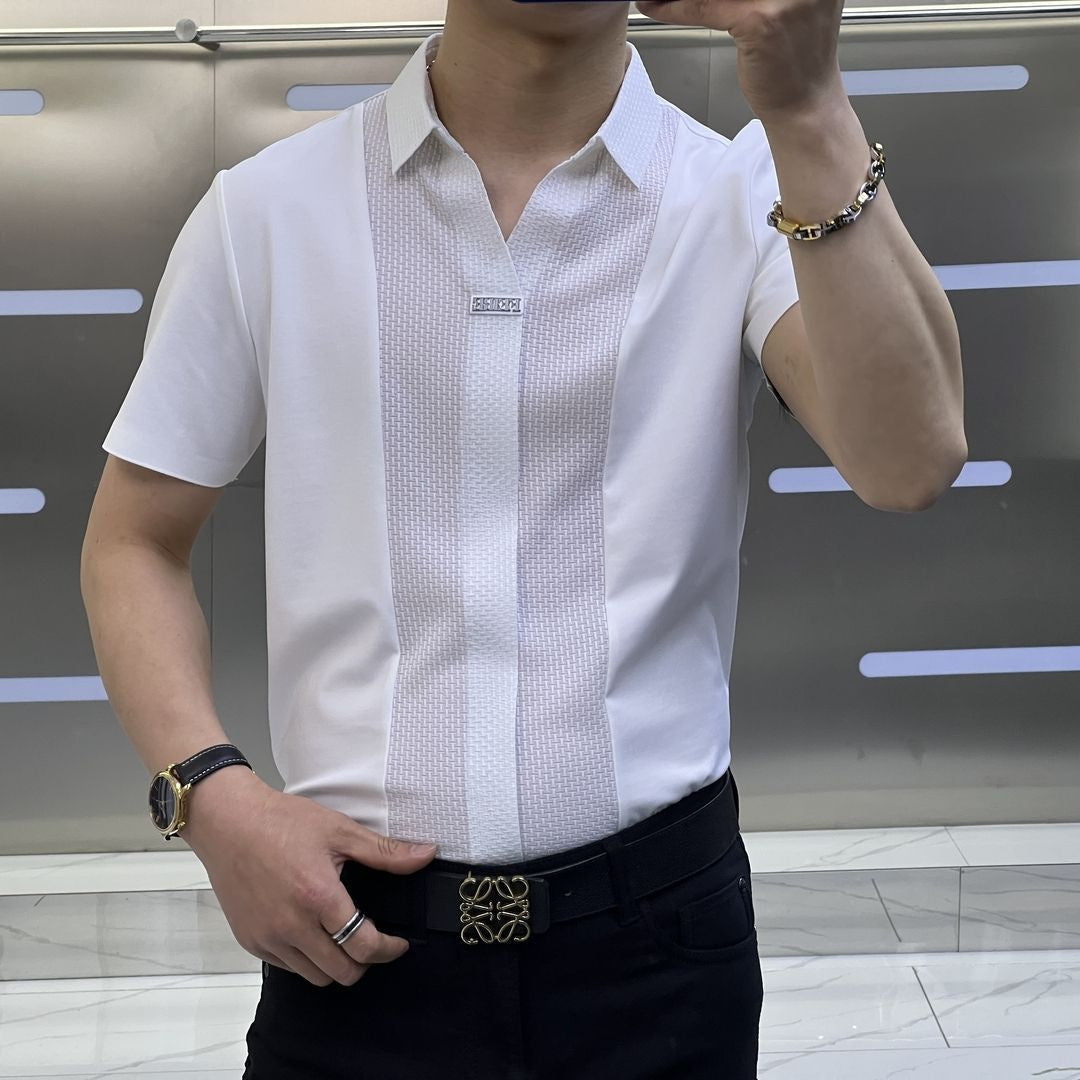 Men's Casual Short Sleeve Slim-fitting Patchwork Shirt