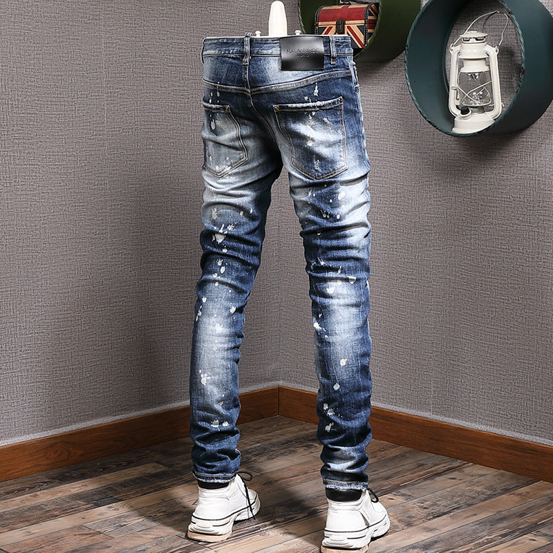 Men's Fashion Casual Slim Fit Skinny Hole Patch Jeans