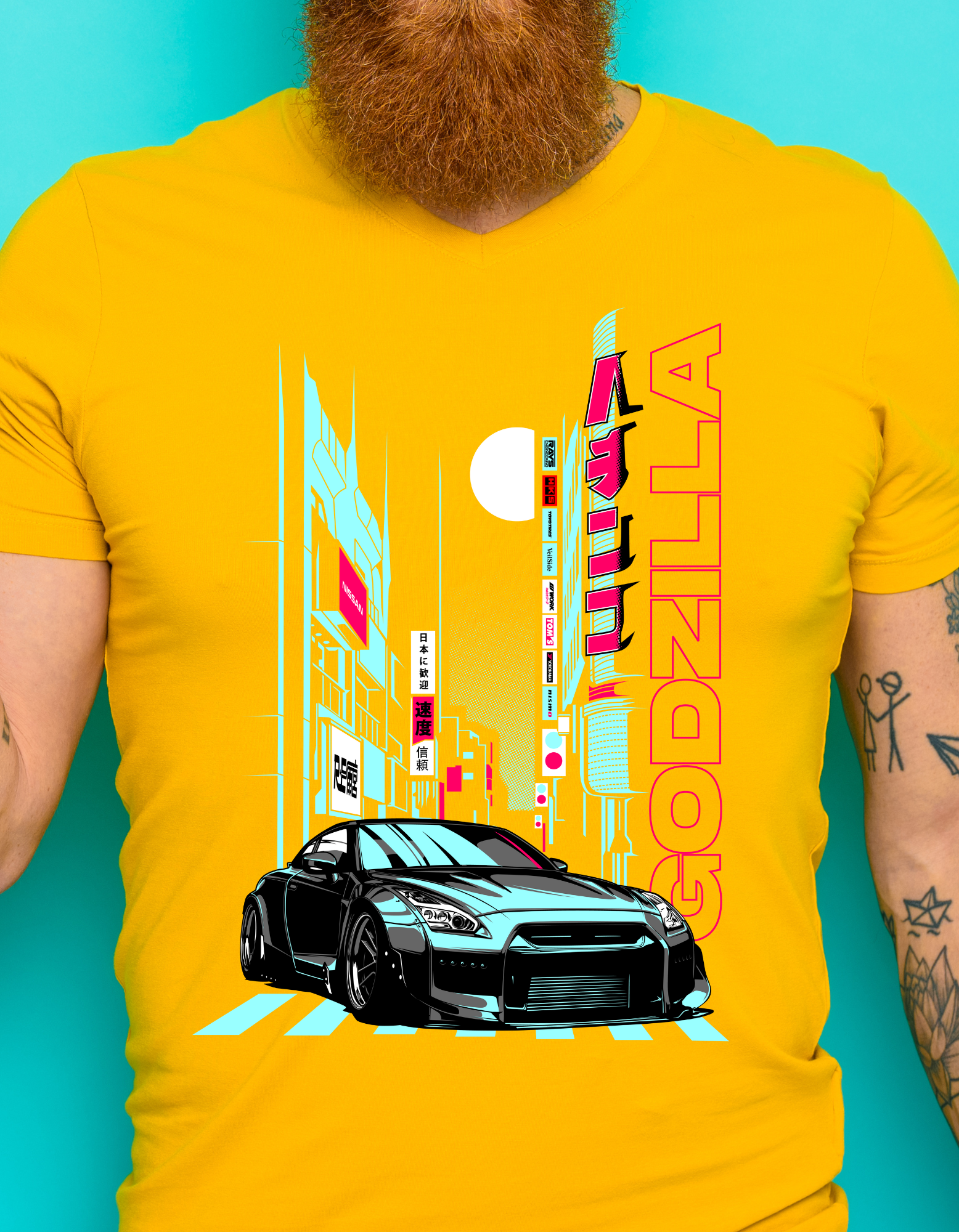 Custom Printed Shirts: Godzilla Green Car