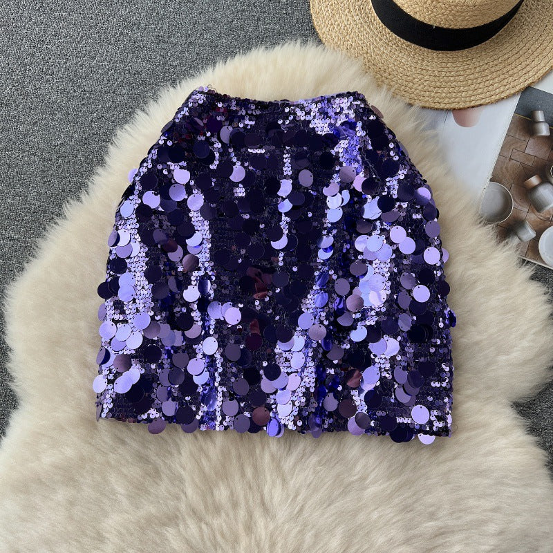 Fashionable Sequin High Waisted Slimming Skirt