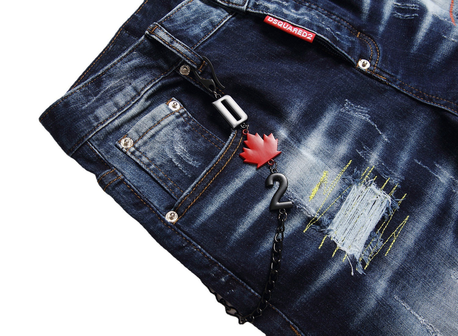 Five-point Shorts Colorful Embroidered Line Lanyard Decoration Denim Middle Pants