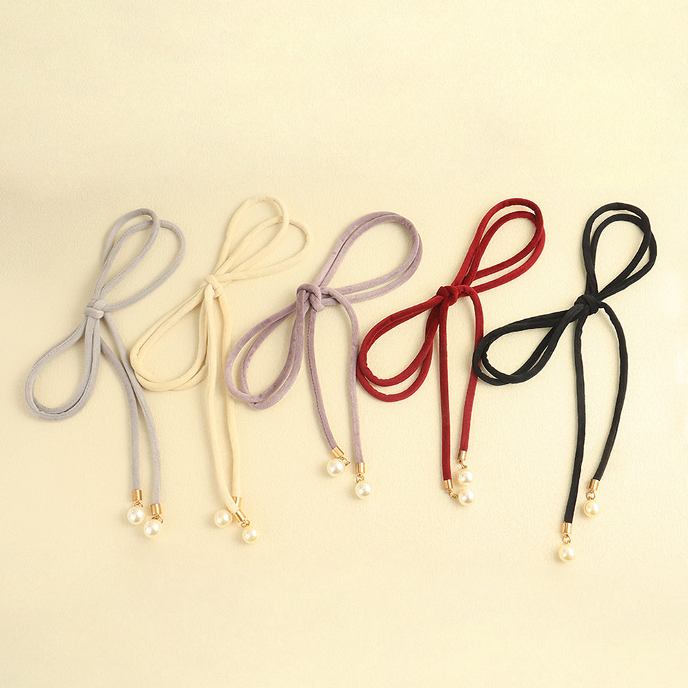 Simple Lady Velvet Bow Thin Waist With Pearl Pendant Multi-color Cute Sweet Waist Belt Chain