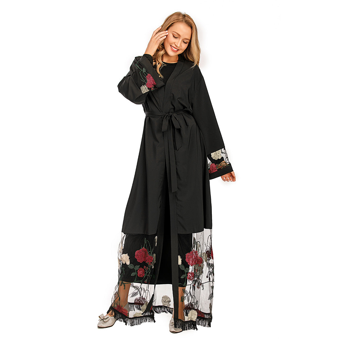 New Women's Cardigan Robe Stitching Embroidery