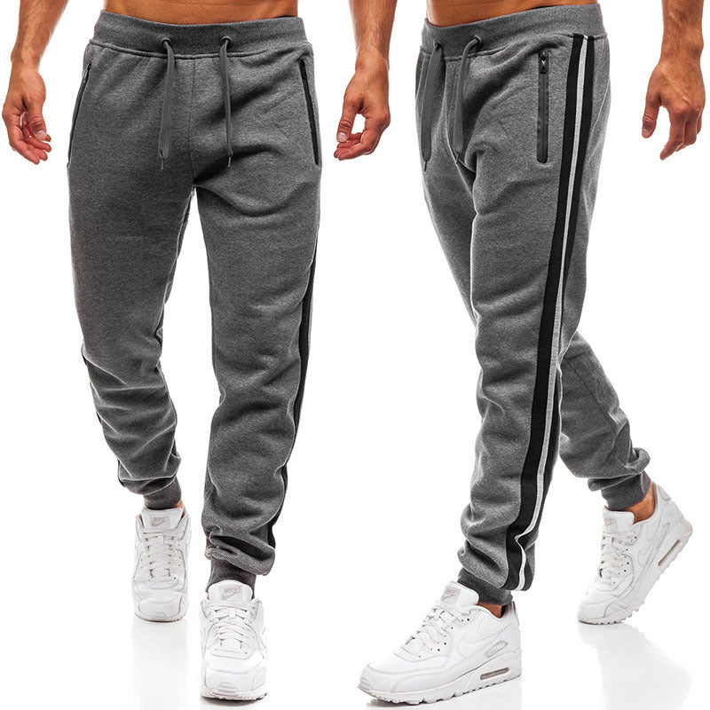 Sweatpants Fashionable Zipper Stitching Design Sports Elastic Waist Trousers Pencil Pants