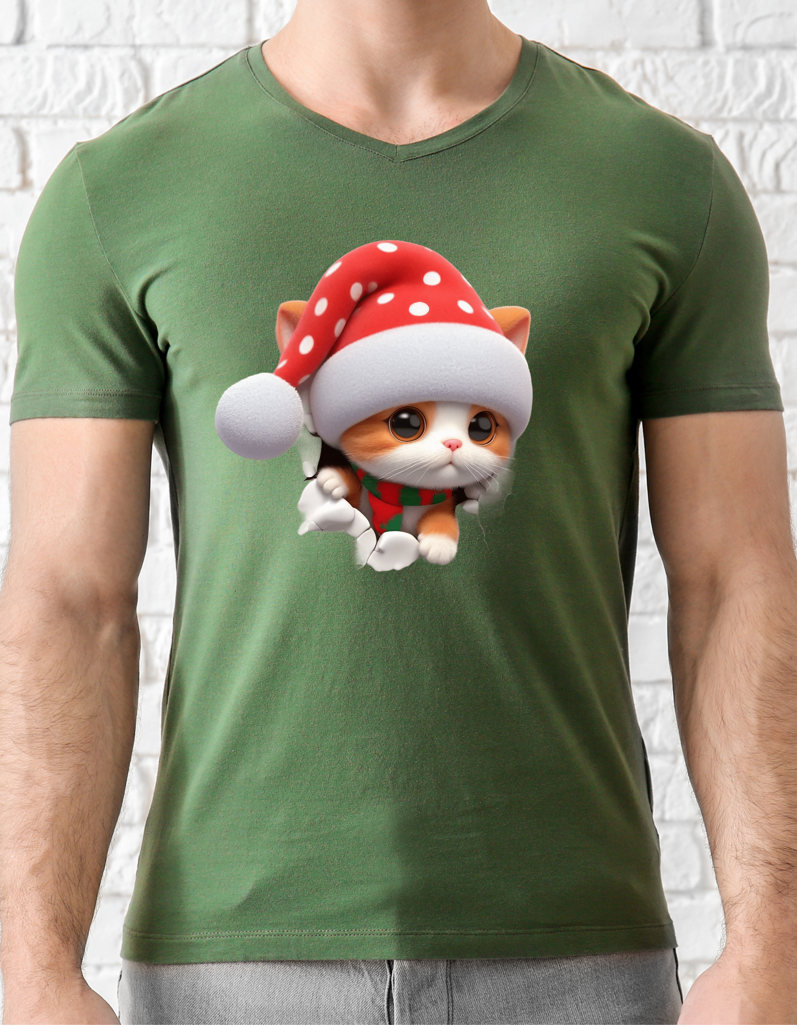 Custom Printed Shirt: Christmas Kitten