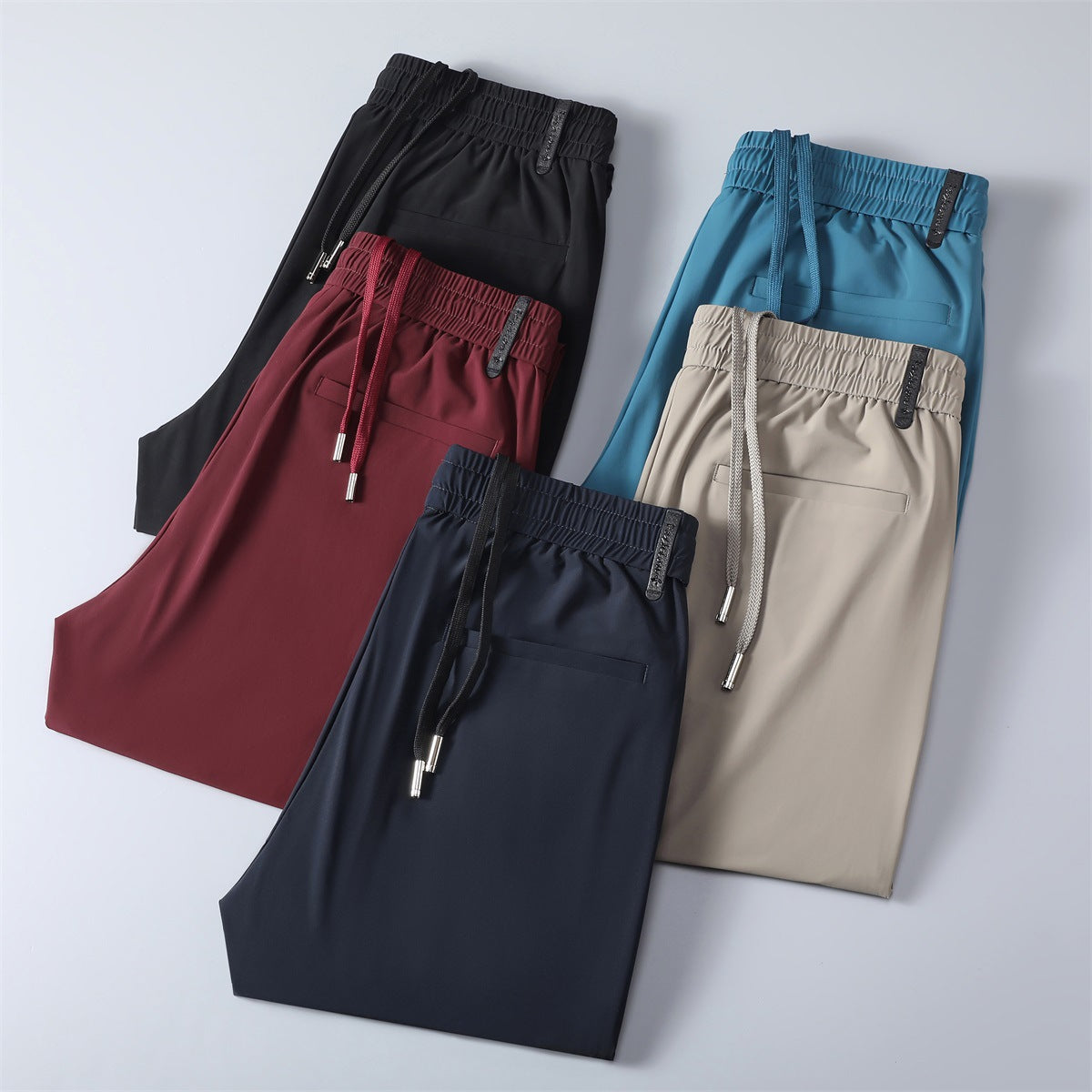 Men's Summer Cool Ice Silk Trousers Youth Thin High Elastic Casual Pants