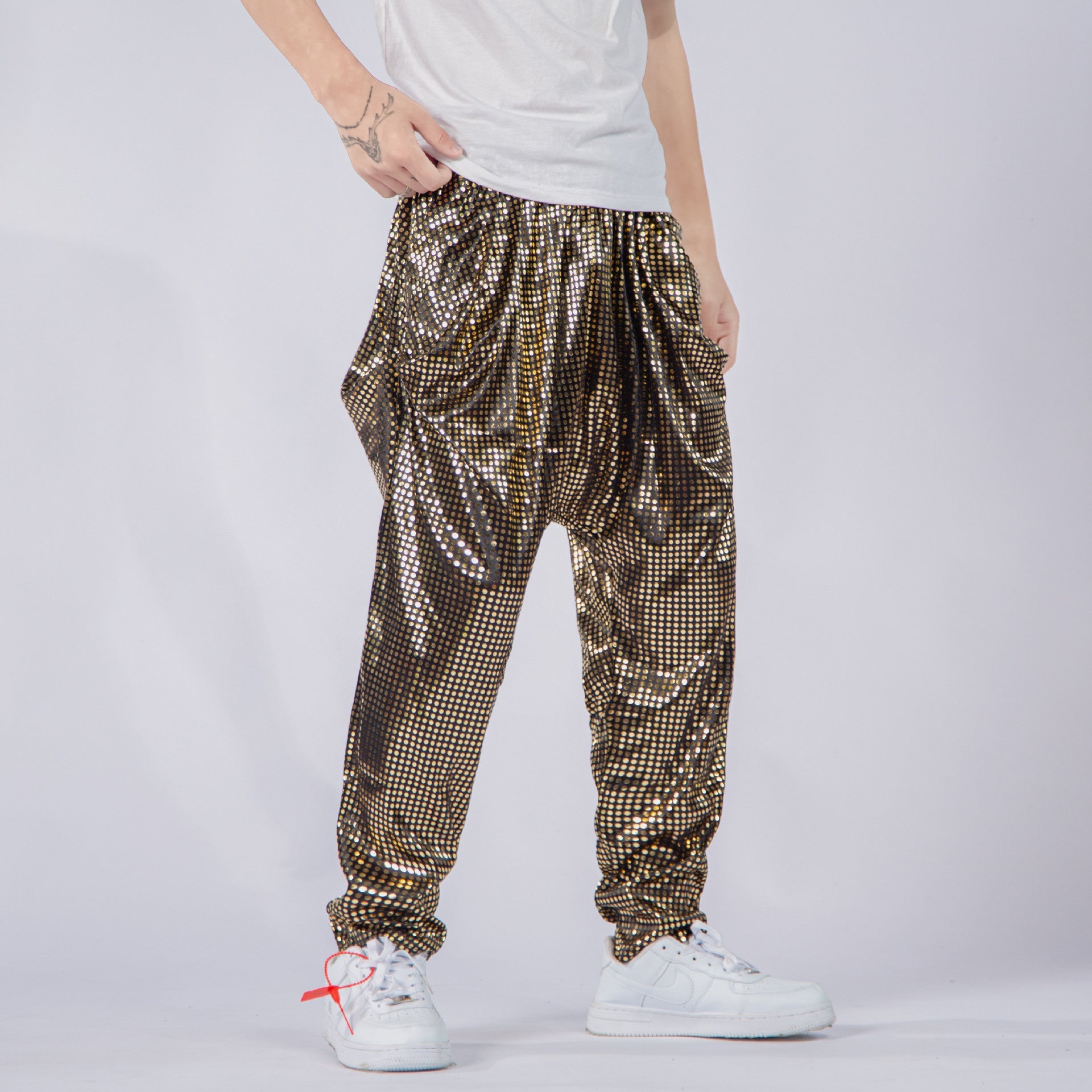 Polka Dot Sequined Shiny Harem Low-grade Baggy Pants Men