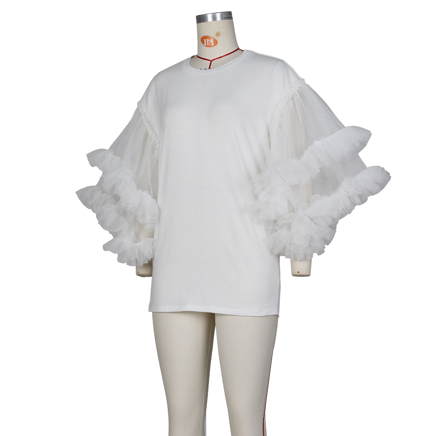 Fashion Casual Loose Stitching Mesh Sleeves Solid Color T-shirt Skirt