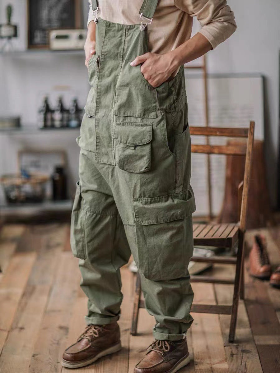 European And American Style Reverse Master Straight Multi-pocket Workwear Suspender Pants