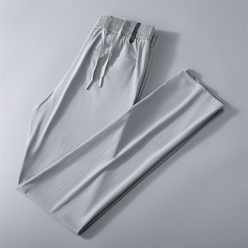 Men's Summer Cool Ice Silk Trousers Youth Thin High Elastic Casual Pants