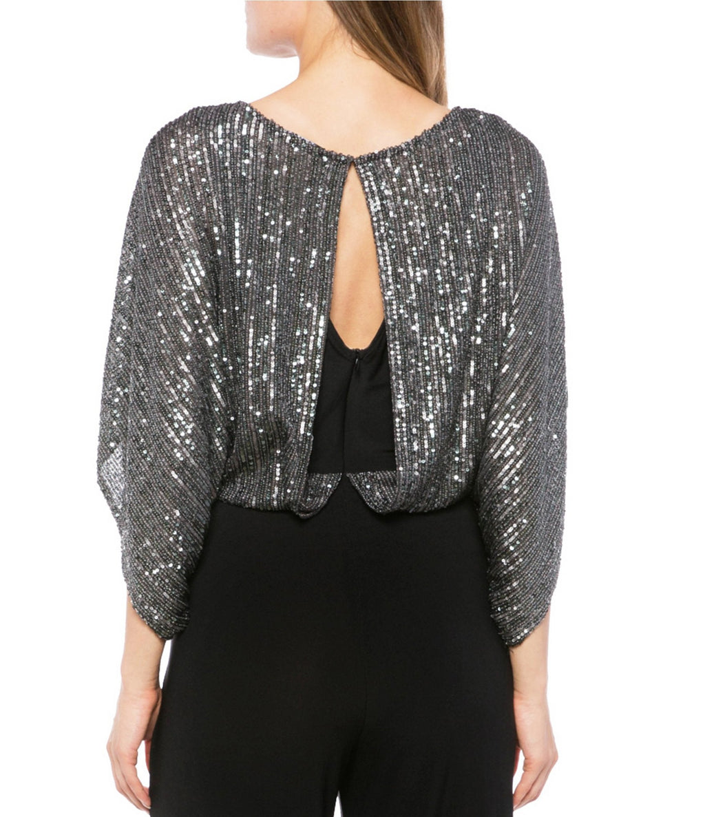 Marina  Sequin Dolman Sleeve Split Jumpsuit