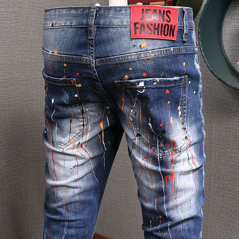 Men's Fashion Casual Splash-ink Hole Patch Jeans